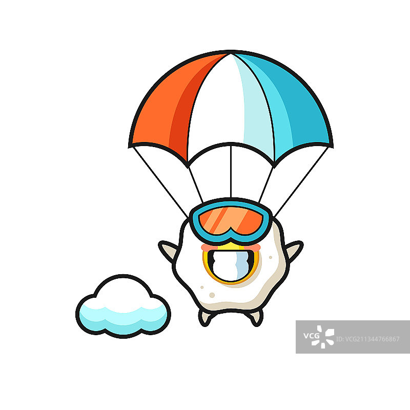 煎蛋吉祥物卡通是跳伞带着快乐图片素材